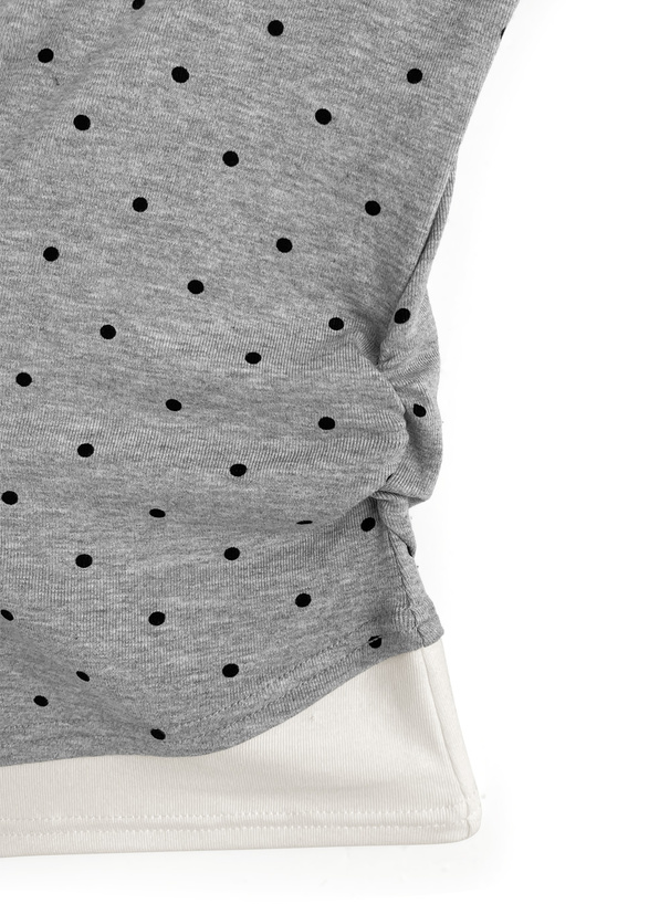 ドット柄レイヤード風ワンショルダーリボントップス