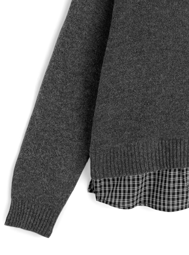 チェック柄シャツレイヤード風ニットトップス
