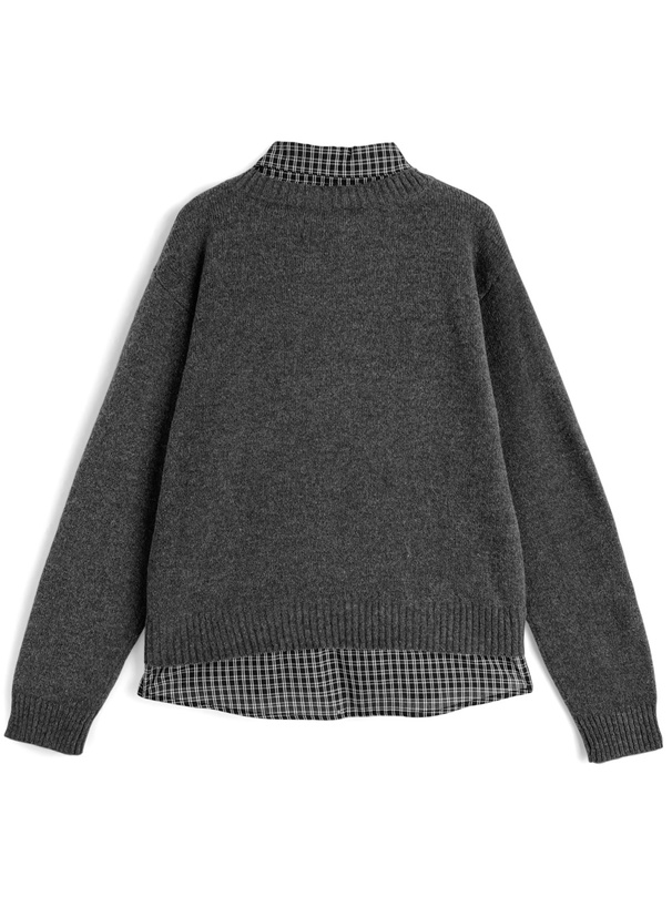チェック柄シャツレイヤード風ニットトップス