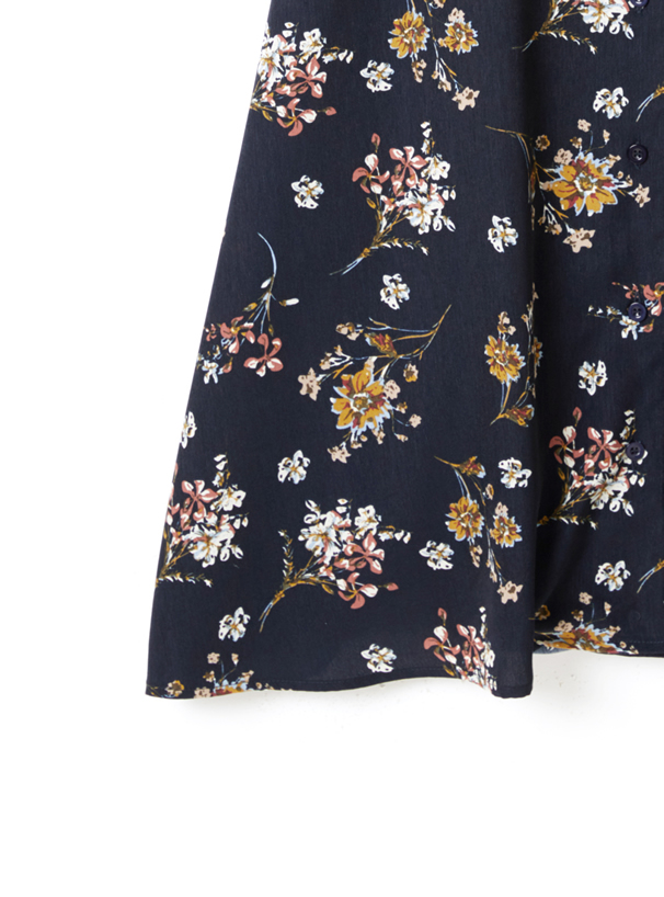 ウエストリボン付き花柄シャツワンピース