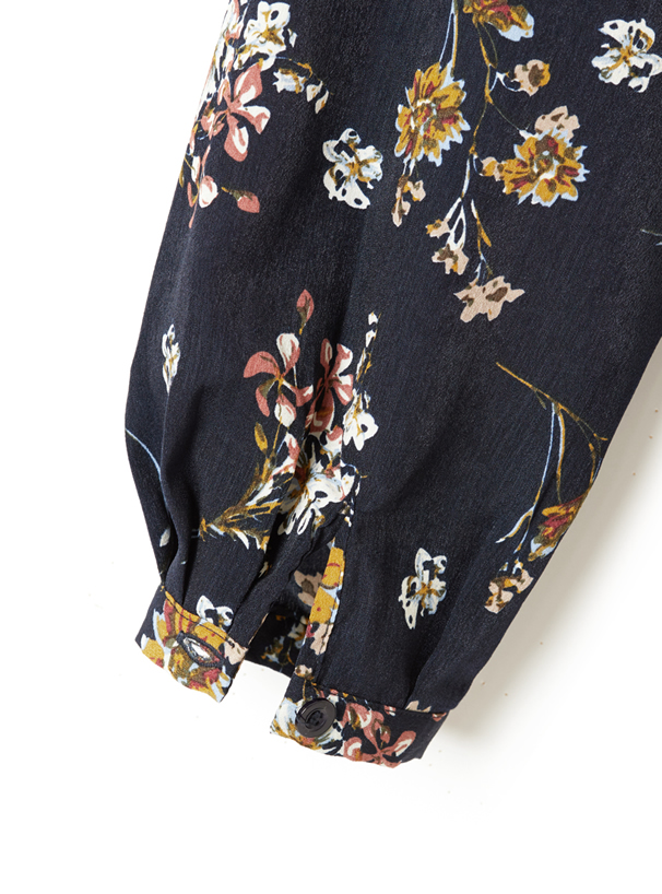 ウエストリボン付き花柄シャツワンピース