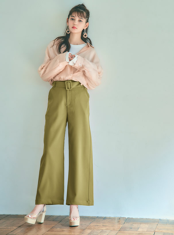 ベルト付ワイドパンツ