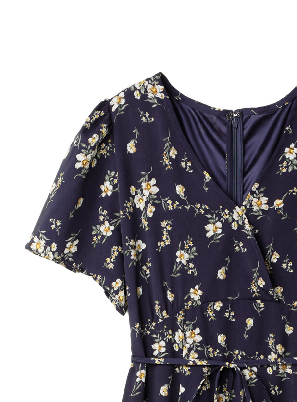 リボン花柄カシュクールワンピース