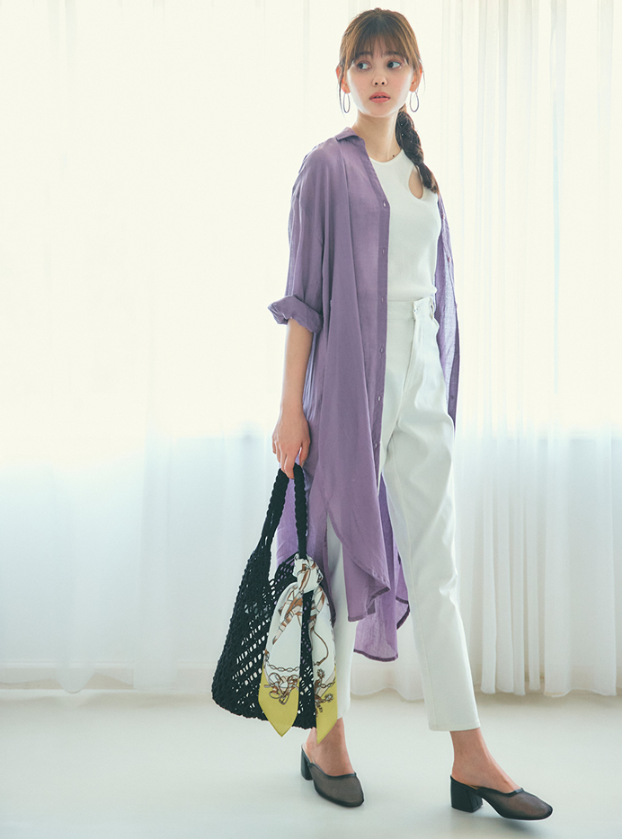 ロングシアーシャツワンピース