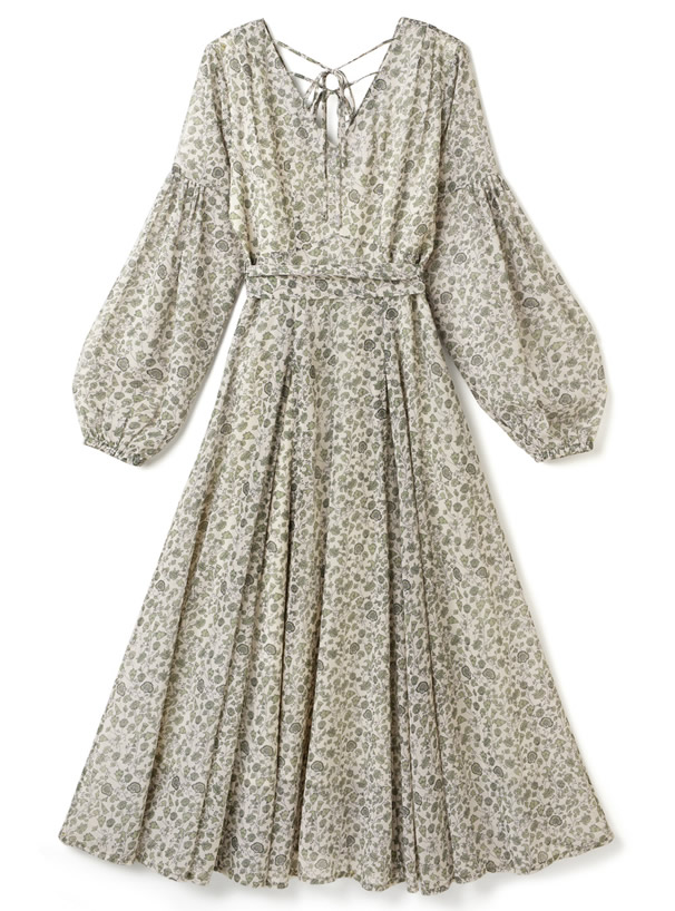 バックリボンマルチパネル花柄ワンピース