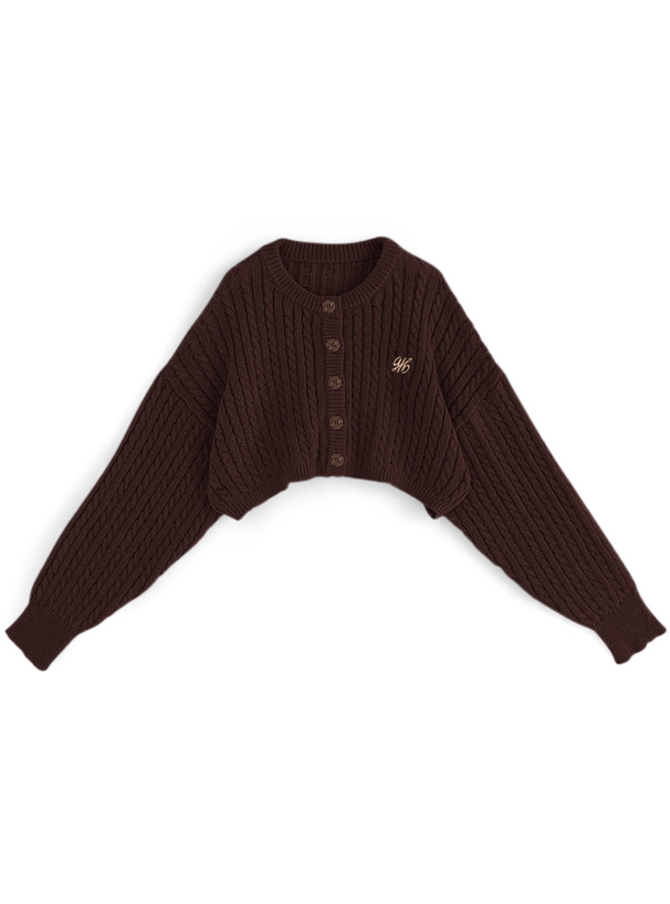 ロゴ刺繍ケーブルニットショート丈カーディガン[k9311d