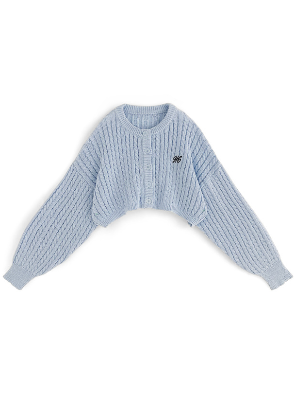 ロゴ刺繍ケーブルニットショート丈カーディガン