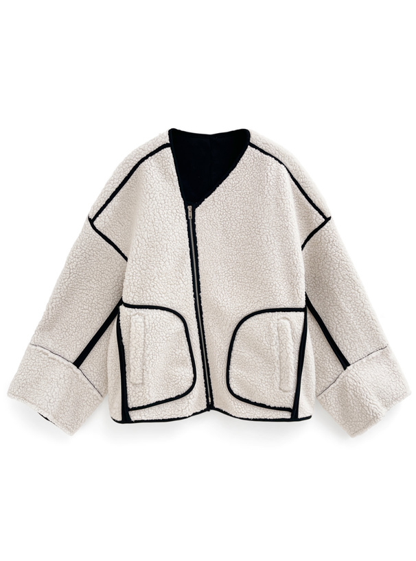 配色ラインフェイクムートンジャケット