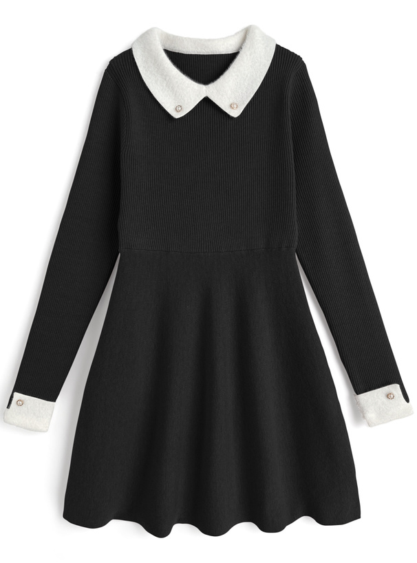 シャギーカラーリブニットワンピース