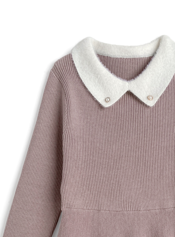 シャギーカラーリブニットワンピース