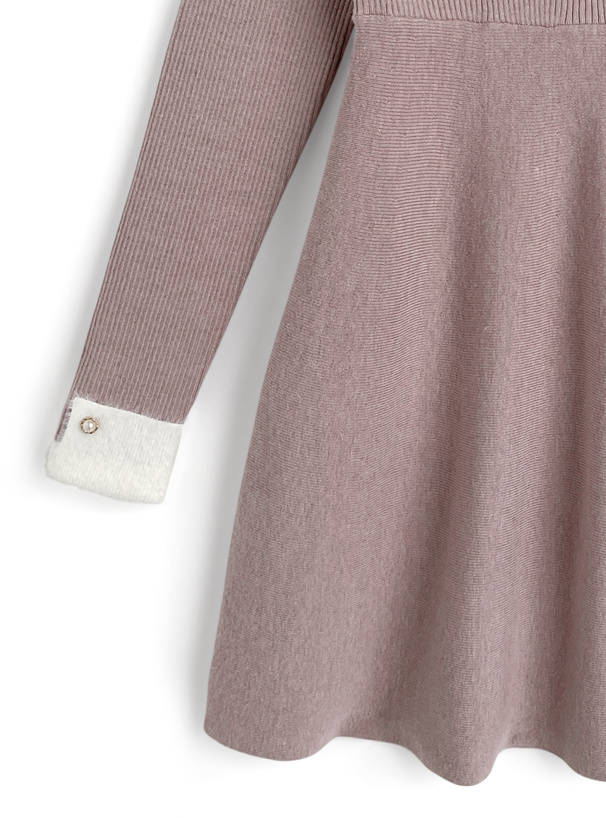 シャギーカラーリブニットワンピース