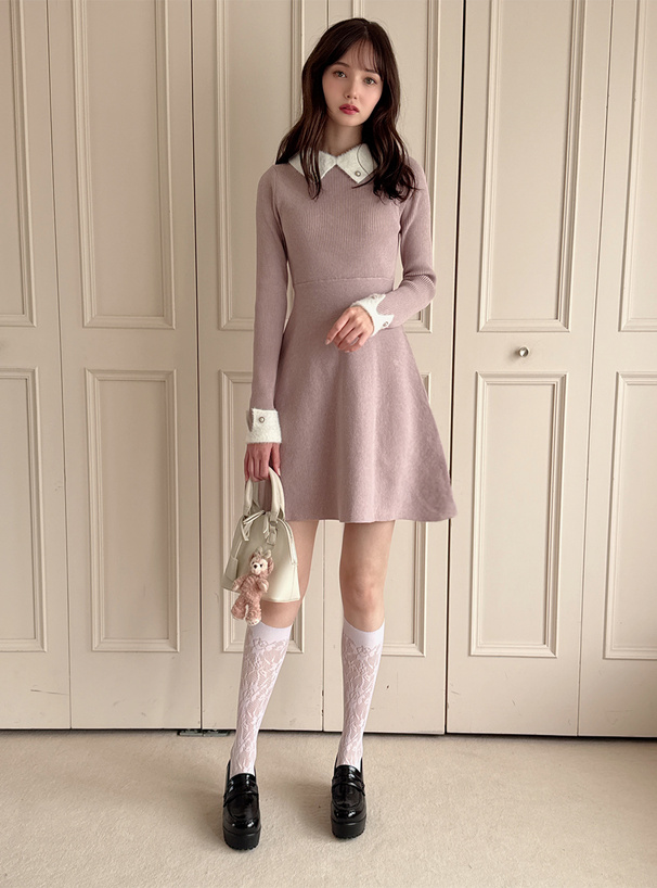 シャギーカラーリブニットワンピース[k9388i] | レディース