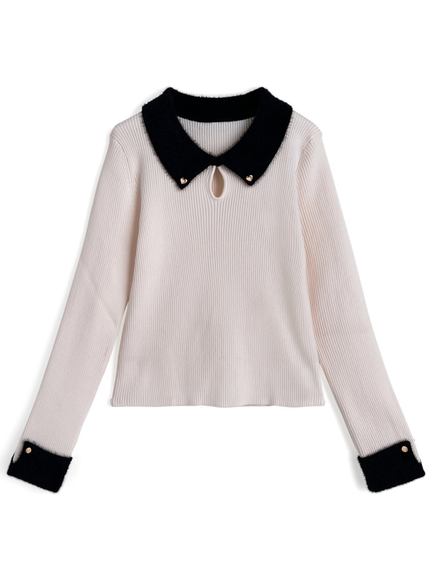 フェザーカラーリブニットトップス