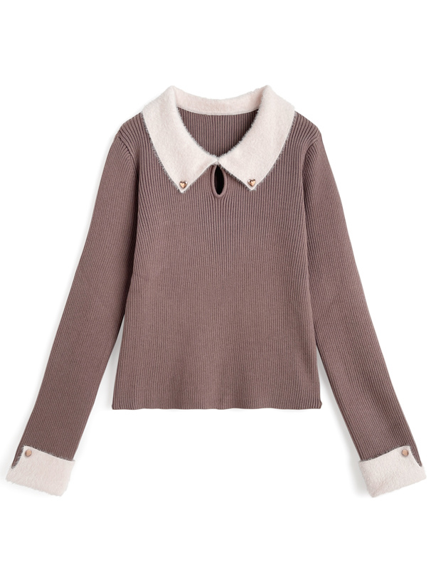 フェザーカラーリブニットトップス