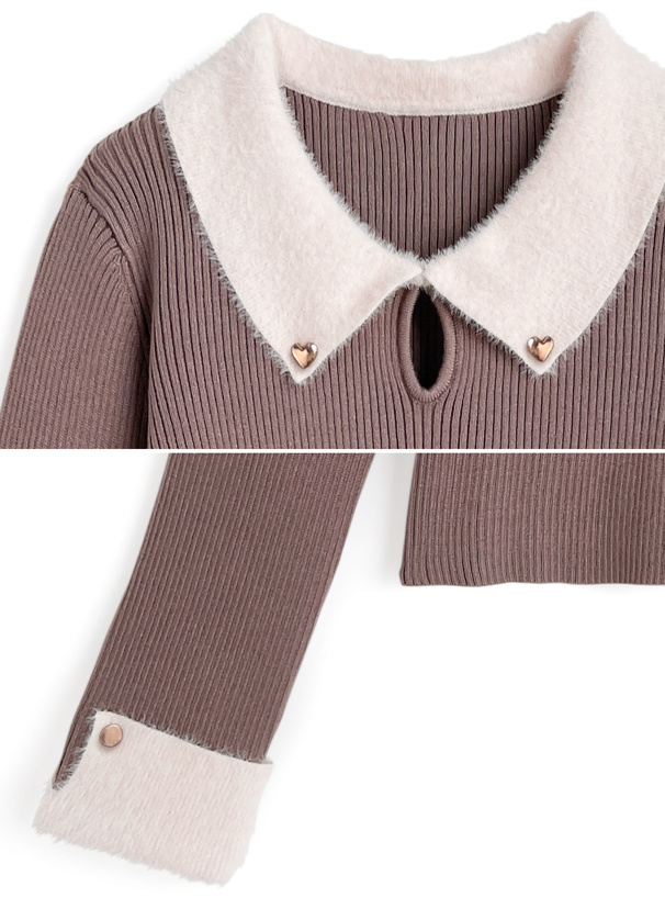 フェザーカラーリブニットトップス