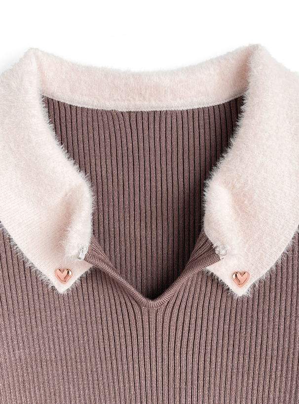 フェザーカラーリブニットトップス