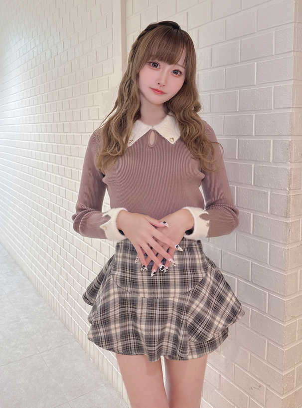 フェザーカラーリブニットトップス