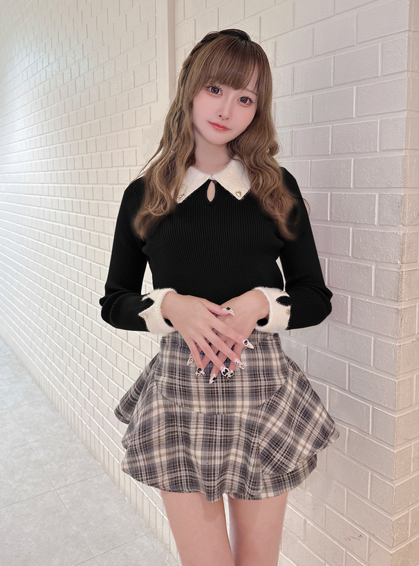 フェザーカラーリブニットトップス