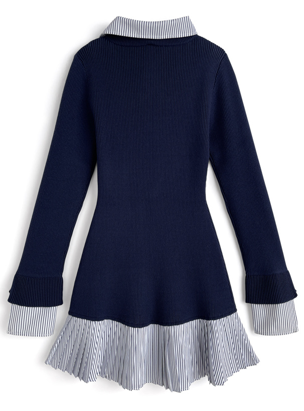 ストライプ柄シャツドッキングニットミニワンピース[k9392i