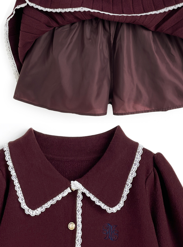 レースニットカーディガン×インパン裏地付きプリーツスカート