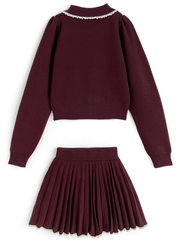 レースニットカーディガン×インパン裏地付きプリーツスカート