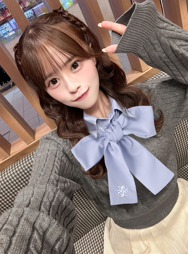 リボン付き2Wayレイヤード風ケーブルニットトップス