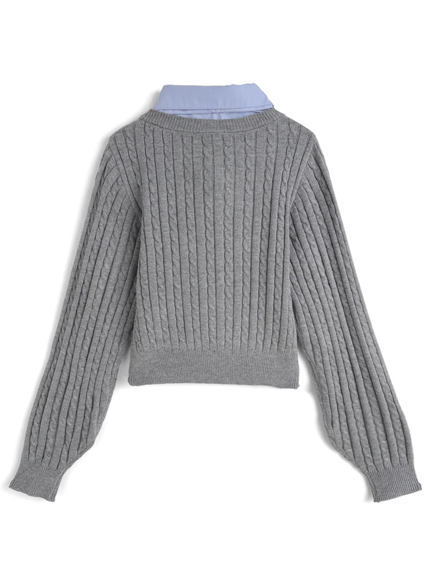 リボン付き2Wayレイヤード風ケーブルニットトップス