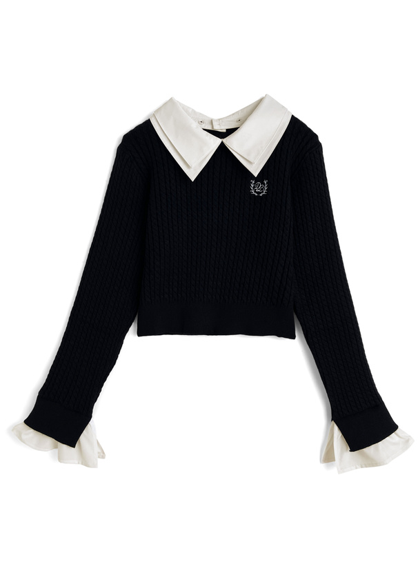 2Wayダブルカラーケーブル編みニットトップス