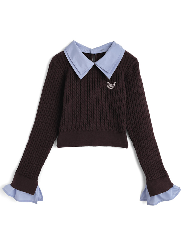 2Wayダブルカラーケーブル編みニットトップス