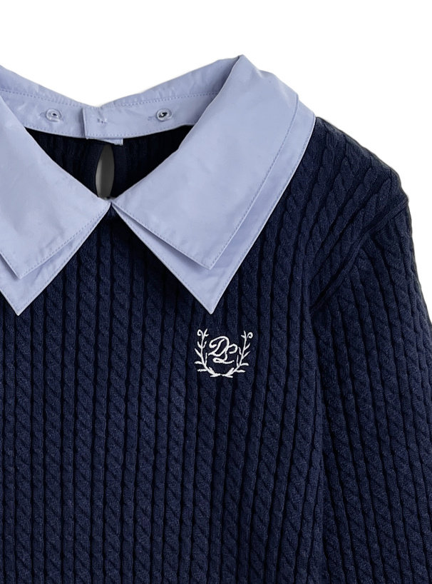 2Wayダブルカラーケーブル編みニットトップス