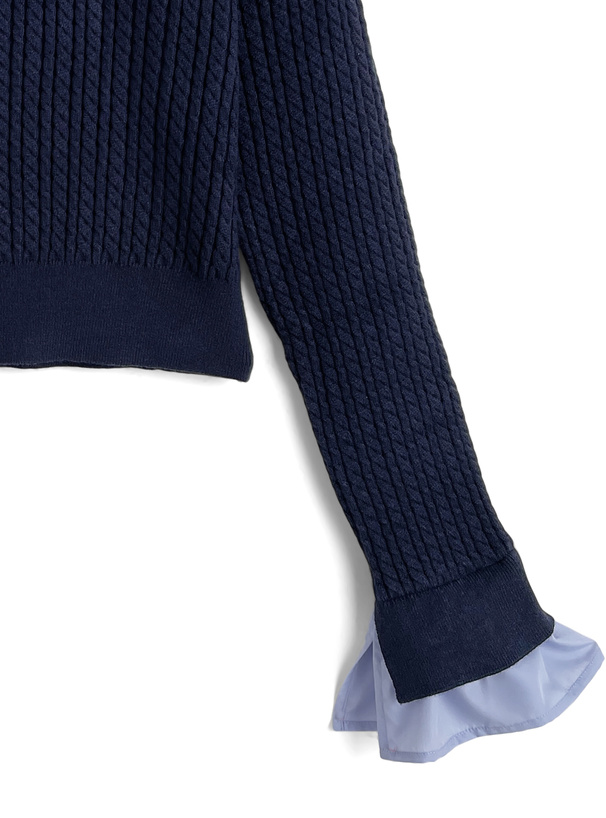 2Wayダブルカラーケーブル編みニットトップス