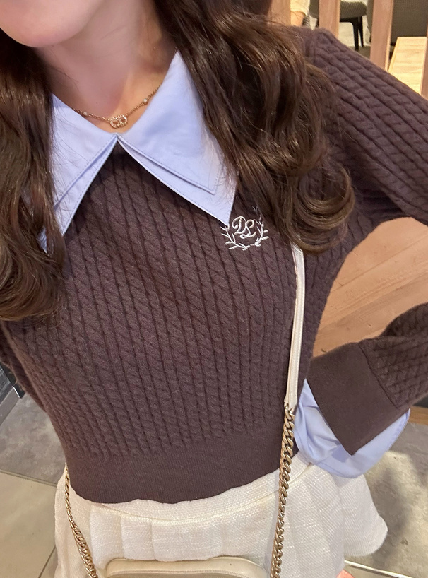 2Wayダブルカラーケーブル編みニットトップス