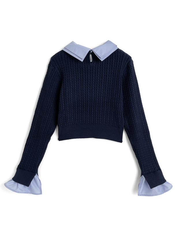 2Wayダブルカラーケーブル編みニットトップス