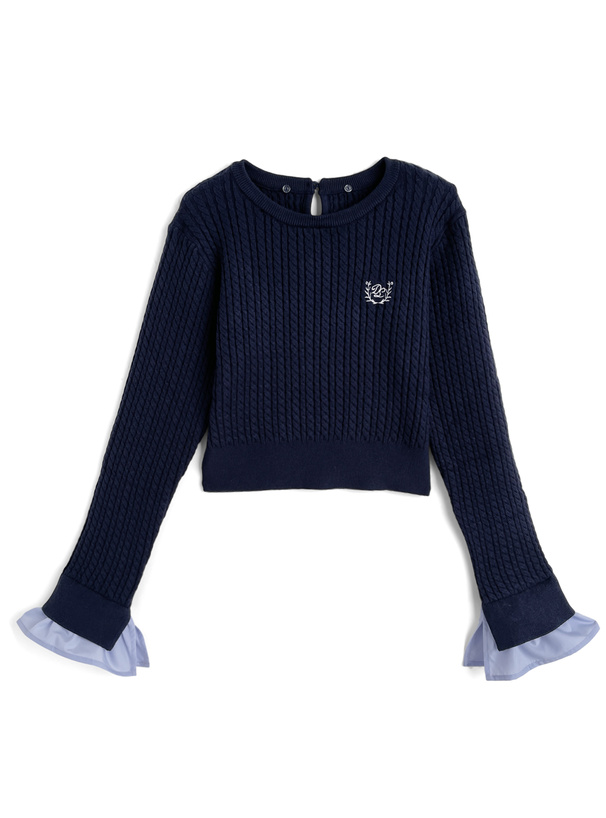 2Wayダブルカラーケーブル編みニットトップス