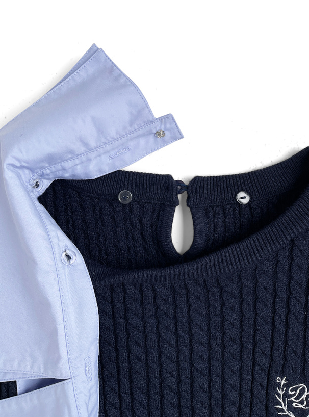 2Wayダブルカラーケーブル編みニットトップス