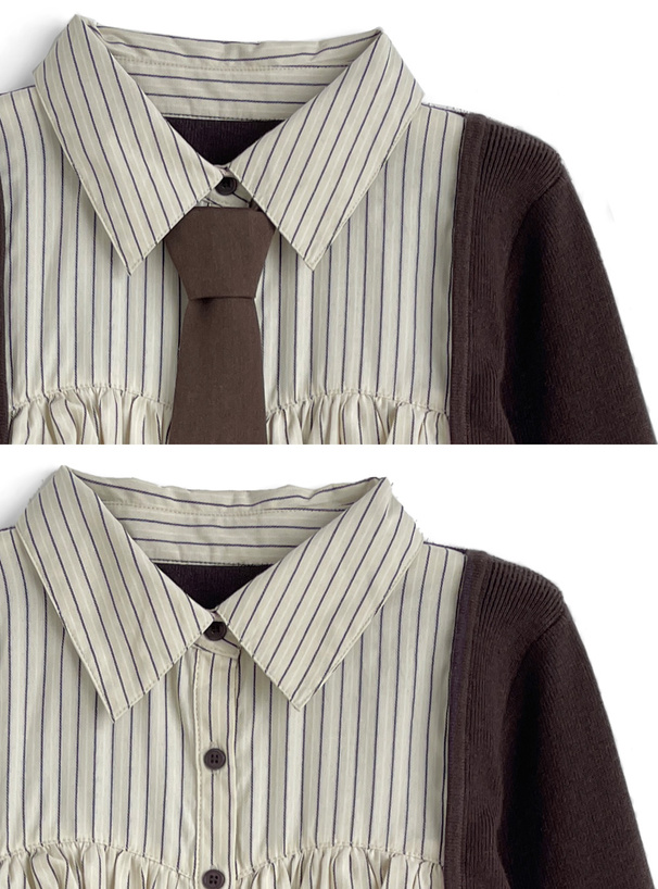 ネクタイ付きシャツドッキングニットミニワンピース