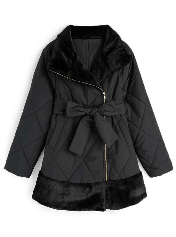 リボンベルト付きファー切替コート[kd127]