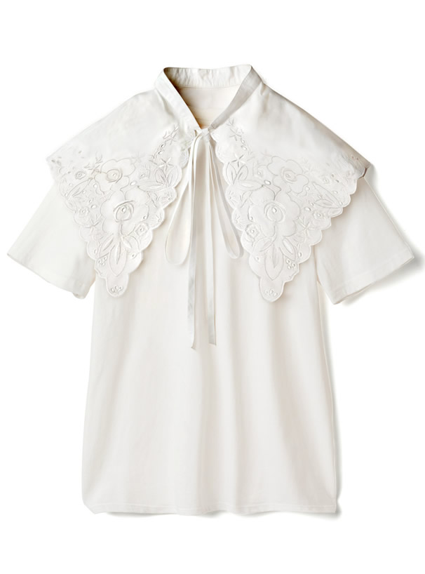 パンチレースリボン付け襟Tシャツセット
