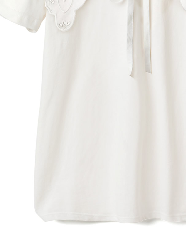 パンチレースリボン付け襟Tシャツセット