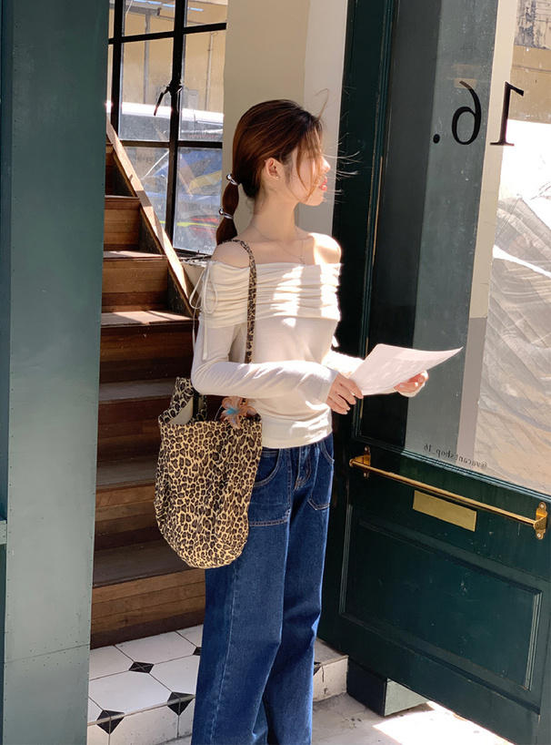 サイドリボンドレープオフショルダートップス