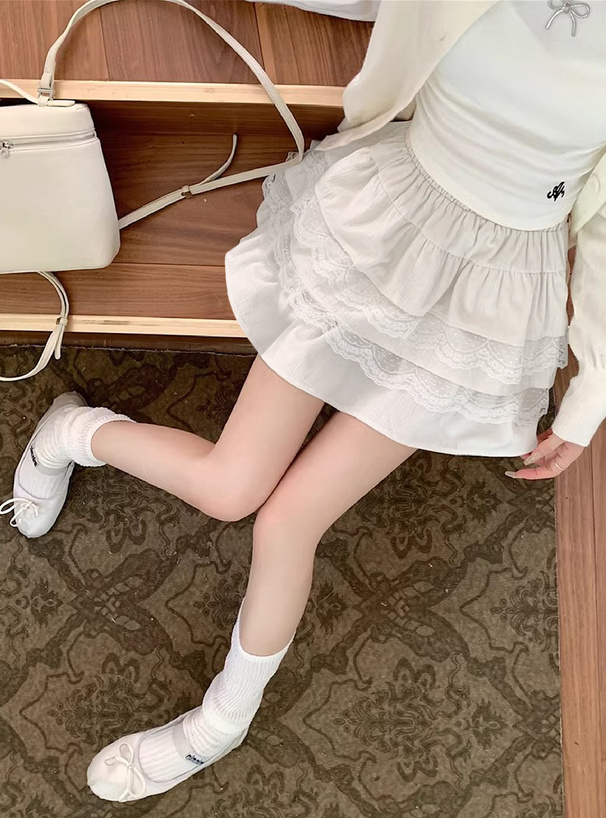 インパン裏地付きレースティアードミニスカート