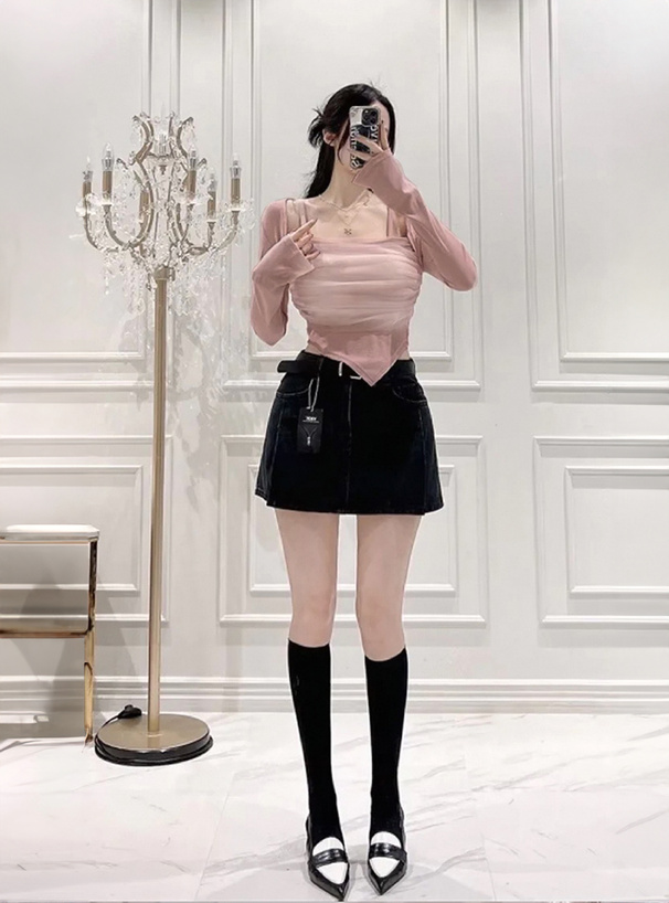 パッド入りチュールドレープトップス