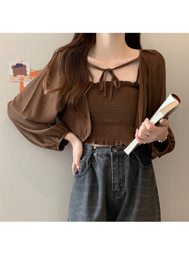 リボンボレロxシャーリングキャミソールアンサンブル