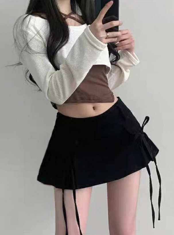 インパン・ベルト付きリボンデニムミニスカート