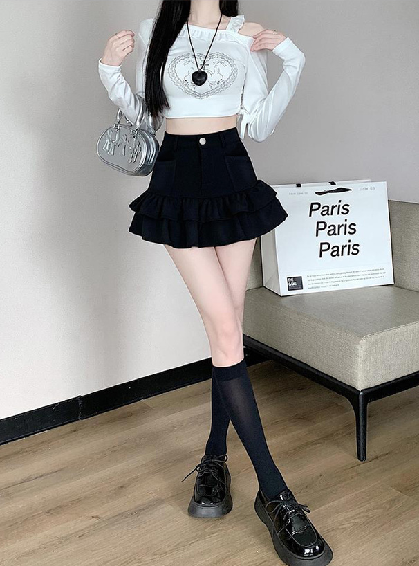 インパン裏地付きフリルティアードミニスカート