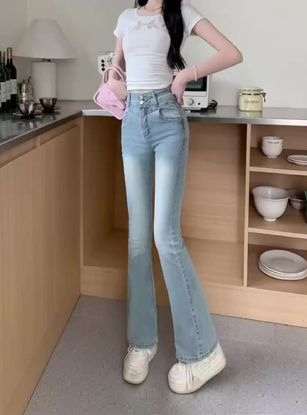 バックリボンフレアデニムパンツ
