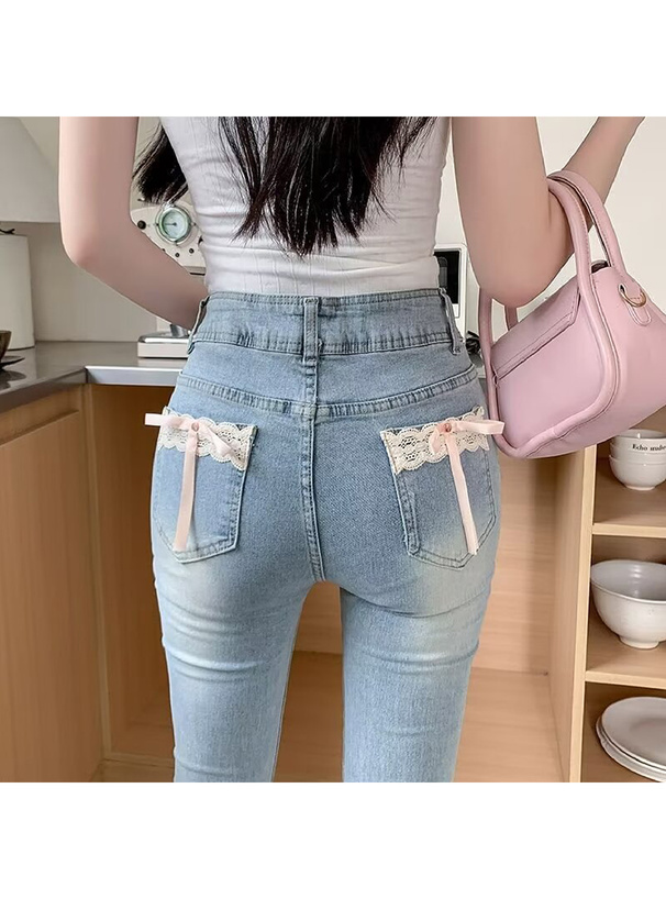 バックリボンフレアデニムパンツ