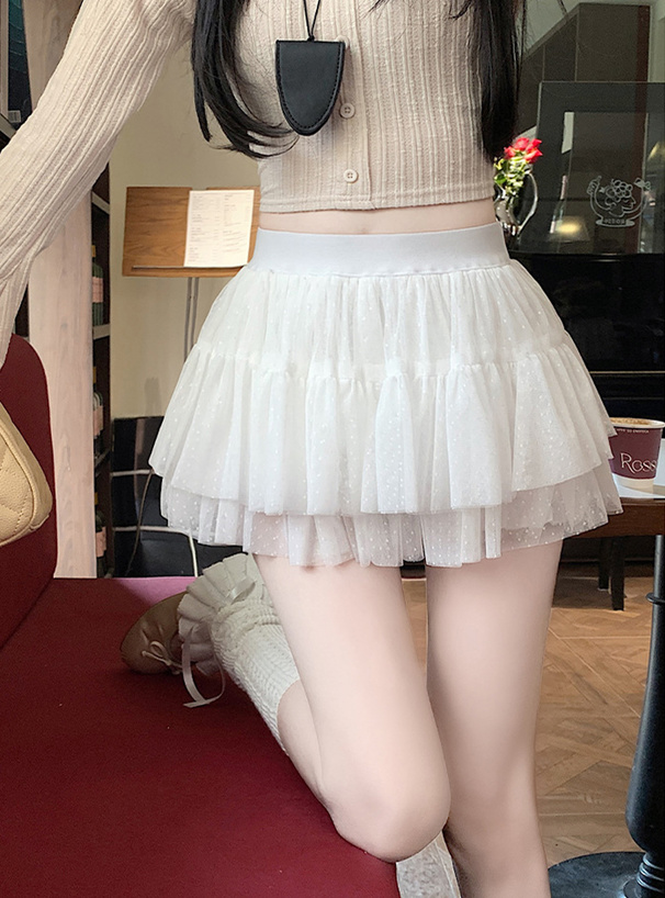 インパン裏地付きドットチュールミニスカート[ks085