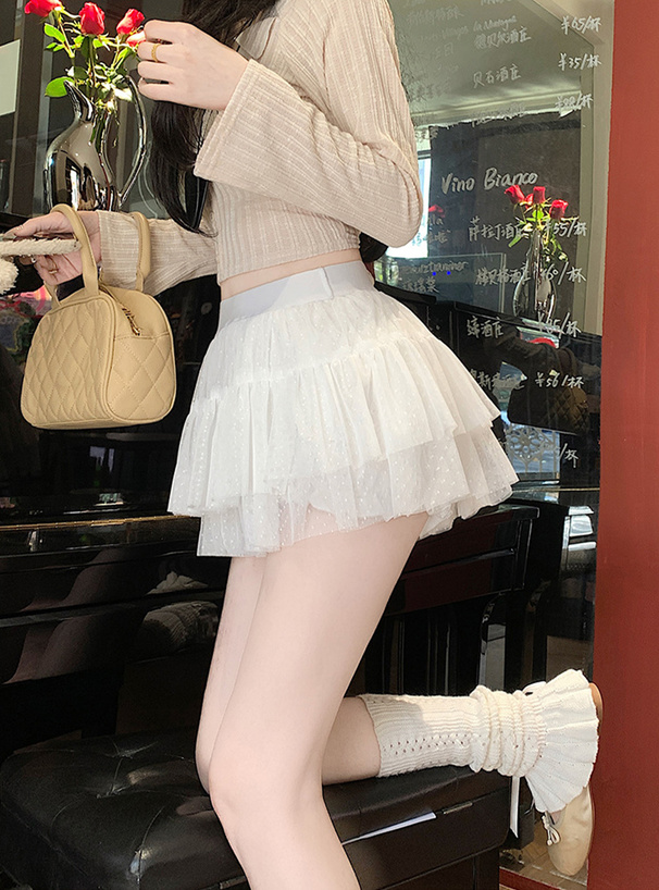 インパン裏地付きドットチュールミニスカート