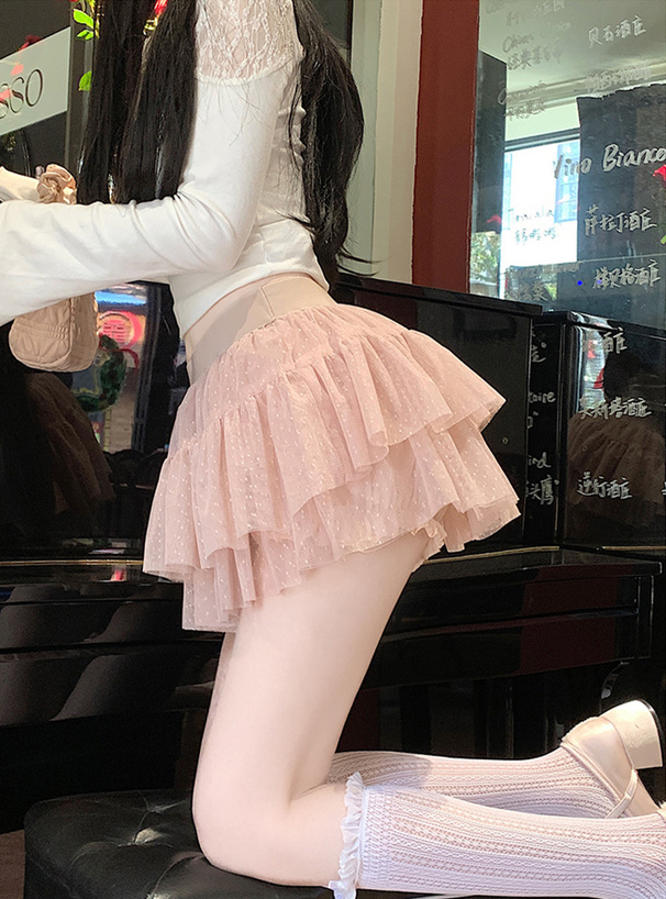 インパン裏地付きドットチュールミニスカート